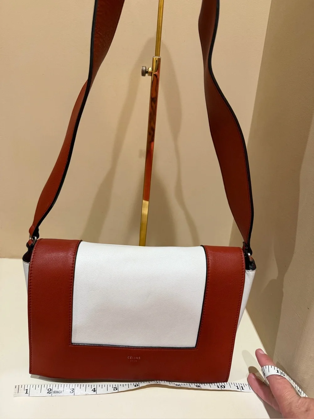Celine Frame Calfskin Leather Shoulder Bag in Maple 🍁 & White